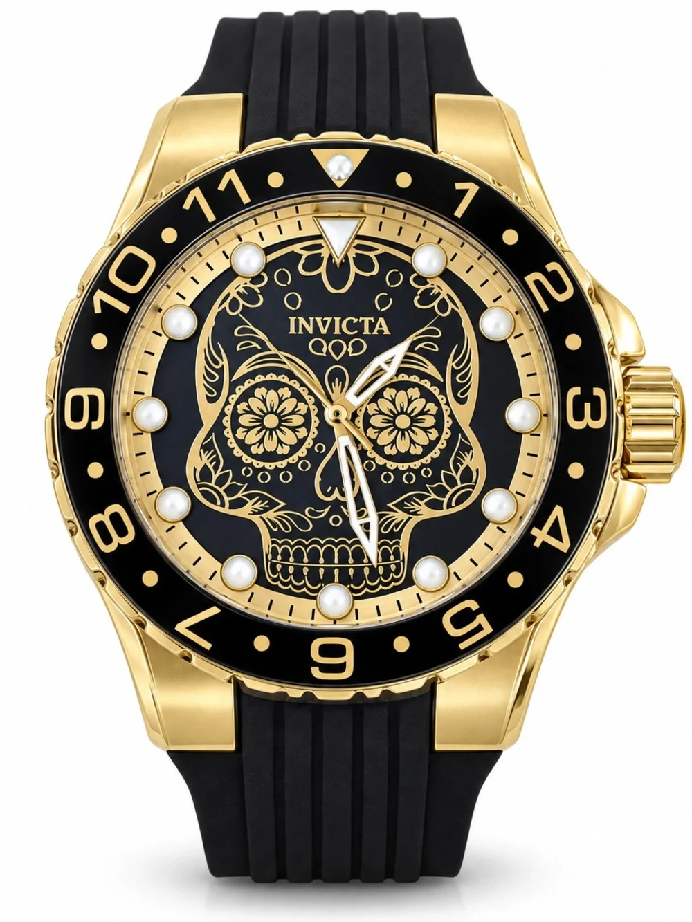 Invicta Aviator Día De Los Muertos Men’s Watch 50mm Gold Black 36856 NWT